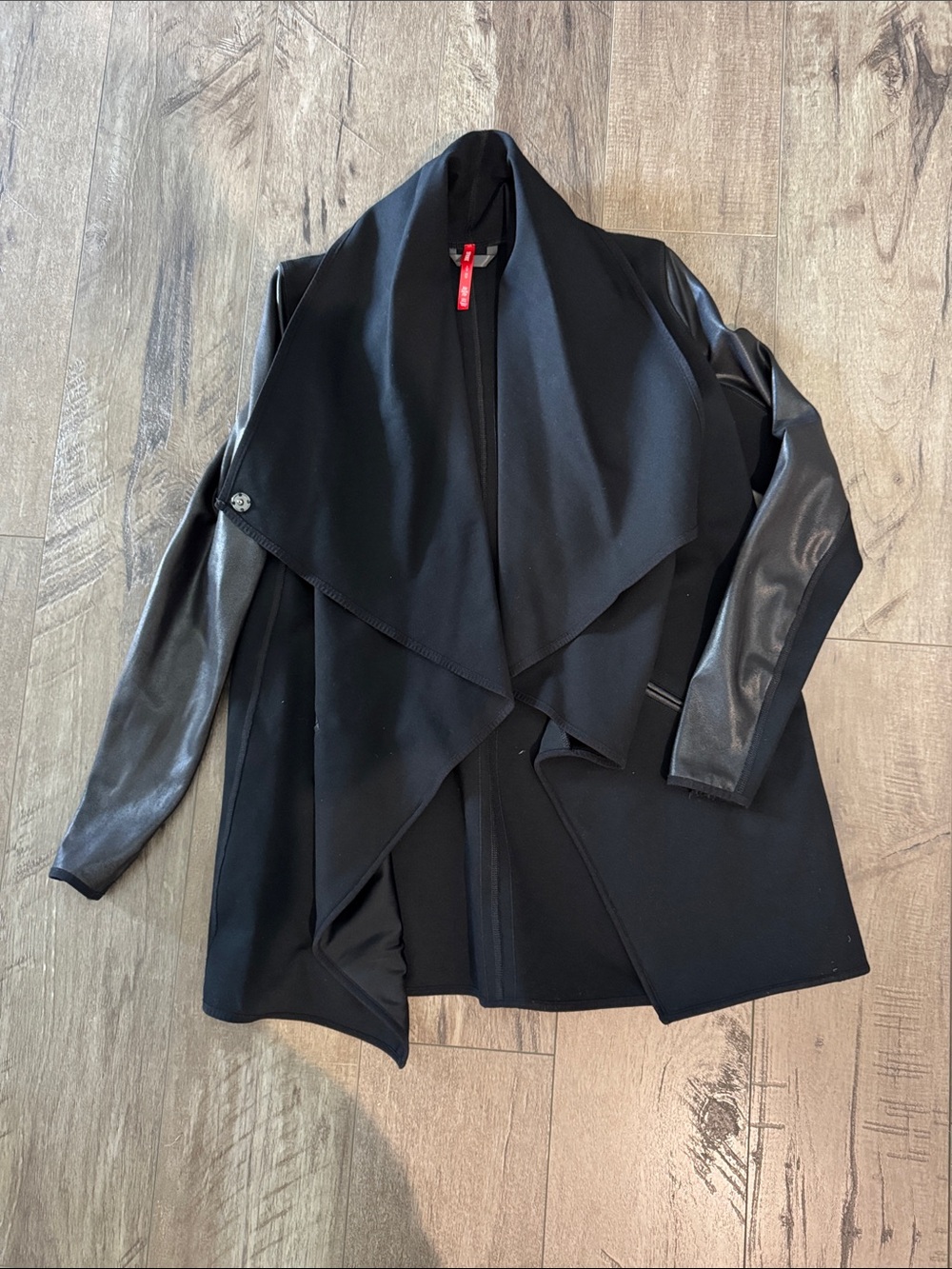 Spanx Faux Leather Sleeve Drape Front Jacket